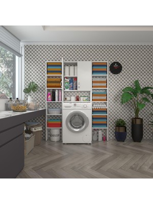 Kenz Life  Çamaşır Makinesi Dolabı Veronikamaksduble Byz 180*126*20 Banyo Arkalıksız Raflı