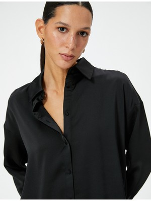 Koton Saten Gömlek Uzun Kollu Düğmeli Standart Kesim