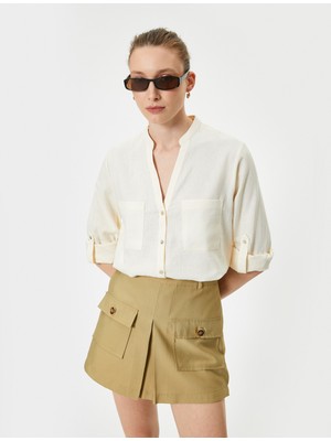 Koton Hakim Yaka Gömlek Uzun Kollu Düğmeli Viskon Keten Karışımlı Standart Kesim