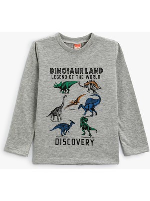 Koton Dinozorlu Uzun Kollu Tişört Gri Renk Erkek Çocuk Günlük Stil Truvakar Kol