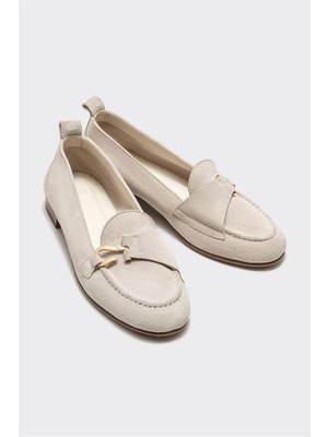 Elle Shoes Bej Deri Kadın Loafer