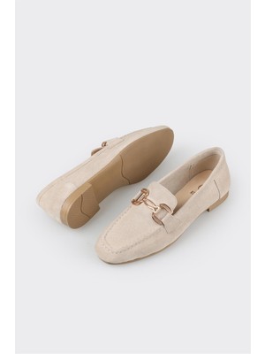 Elle Shoes Bej Deri Kadın Loafer