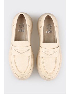 Elle Shoes Ekru Deri Kadın Loafer