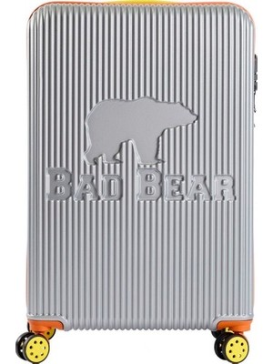 Bad Bear Logo Gri Büyük Boy Tekerlekli ABS Valiz 95 Lt.