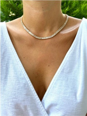 Turuncu Store Zirkon Taşlı Su Yolu Çelik Choker TRC3720