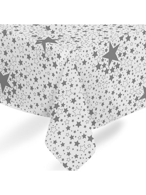 Fantastik Elyaf Astarlı Pvc Masa Örtüsü 100 x 140 cm  Silinebilir Sıvı Geçirmez Leke Tutmaz Gri Yıldız