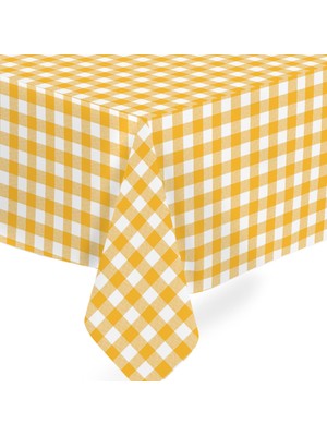 Fantastik Elyaf Astarlı Pvc Masa Örtüsü 140 x 200 cm  Silinebilir Sıvı Geçirmez Leke Tutmaz Sarı Ekose