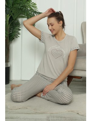Wordex Mirano 7402 Viskon Kısa Kollu Kalp Desenli Kadın Pijama Takımı Saç Tokalı