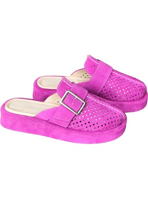 Degischic Fuşya Süet Deri Slipper