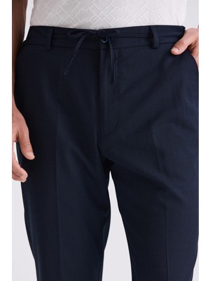 Jakamen Koyu Lacivert Comfort Fit Beli Lastikli Jogger Pantolon