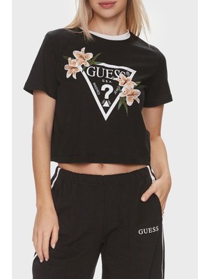 Guess Zoey Pamuklu Boxy Fit Crop T Shirt V4GI02K46D1 Kadın T Shirt V4GI02 K46D1 Jblk