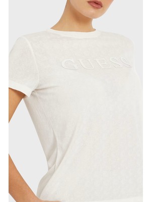 Guess Talia Logolu Streç Bisiklet Yaka T Shirt V4GI15KC6O0 Kadın T Shirt V4GI15 KC6O0 P0GF