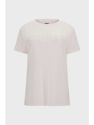 Guess Talia Logolu Streç Bisiklet Yaka T Shirt V4GI15KC6O0 Kadın T Shirt V4GI15 KC6O0 P0GF