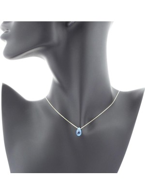 İryum Doğal Blue Topaz Damla Kolye