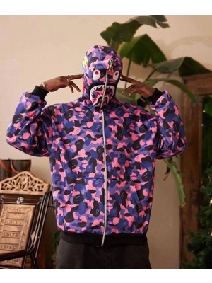 Blacktree Unisex 2 Iplik Bape Kapüşonu Fermuarlı Hırka - Mor