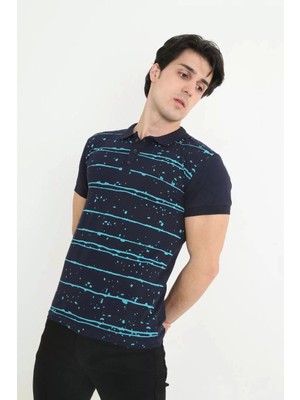 Blacktree Erkek Yakalı Slim Fit Pike Çizgili T-Shirt - Lacivert