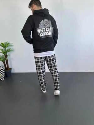 Blacktree Erkek Sırt Baskılı Kapüşonlu Üç Iplik Oversize Sweatshirt - Siyah