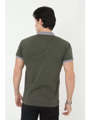 Blacktree Erkek Yakalı Slim Fit Baskılı T-Shirt - Haki