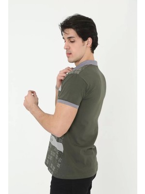 Blacktree Erkek Yakalı Slim Fit Baskılı T-Shirt - Haki