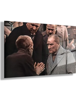 Gaagart Temperli Gerçek Yatay Cam Tablo Halk Ile Konuşan Kemal Atatürk