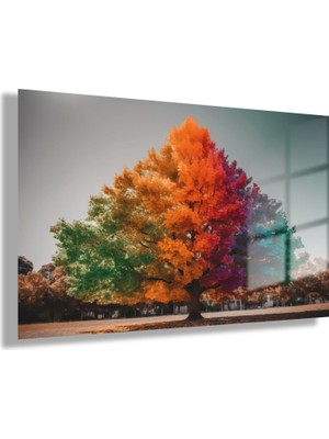 Gaagart Temperli Gerçek Yatay Cam Tablo Renkli Çınar Ağacı Görseli