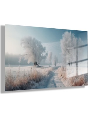 Gaagart Temperli Gerçek Yatay Cam Tablo Kar ve Orman Manzarası