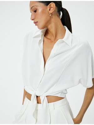 Koton Crop Gömlek Önden Bağlamalı Düğmeli Kısa Kollu Standart Kesim