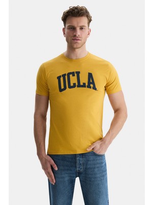 Ucla Culver Hardal Sarısı Bisiklet Yaka Baskılı Standard Fit Erkek Tshirt