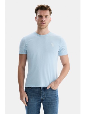 Ucla BASS Gök Mavisi Bisiklet Yaka Baskılı %100 Pamuk Standard Fit Erkek Tshirt