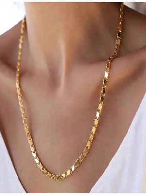 Gena Moda Gold Renk 60 cm Paslanmaz Çelik Arpa Zincir Pullu Kolye