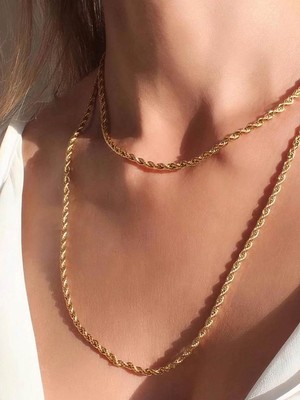 Gena Moda Gold Renk Paslanmaz Çelik 45 ve 60 cm  Burgu Kolye Kombin