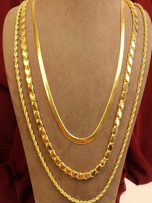 Gena Moda Gold Renk Paslanmaz Çelik Üçlü Kombin Kolye( 45 CM-60CM)