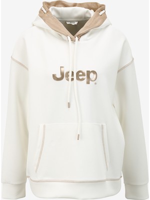 Jeep Kırık Beyaz Kadın Kapüşonlu Loose Fit Baskılı Sweatshirt J4SL-SWT7022