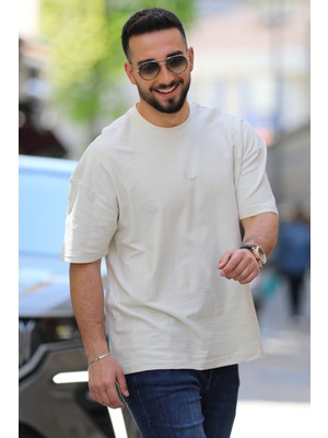 Julude Ekru Bisiklet Yaka Likralı Erkek Tişört P-00010251