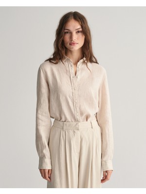 Gant Kadın Bej Regular Fit Klasik Yaka Keten Gömlek 4300277.277