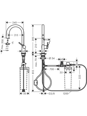 Hansgrohe Aqittura M91  Eviye Bataryası 210 Çekilebilir Gaga,1jet