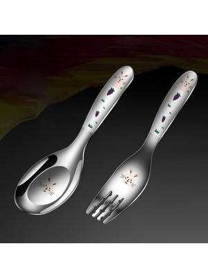 Chavin Komple 316 Paslanmaz Çelik Tavşan Baskılı Bebek Çocuk Kaşık ve Çatal Set CIN616