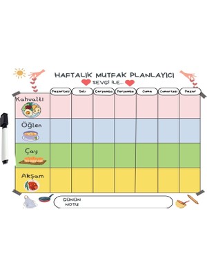 Hdg Manyetik Mıknatıslı Haftalık Menü Planlayıcı Magnet Mıknatıslı Yazı Tahtası 30x33 cm +1 Kalem