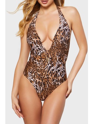 Guess One Piece Leopar Bağlamalı Mayo E4GJ25MC04R Bayan Mayo E4GJ25 MC04R P122