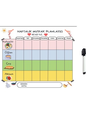 Hdg Manyetik Mıknatıslı Haftalık Menü Planlayıcı Magnet Mıknatıslı Yazı Tahtası  30x50 cm +1 Kalem