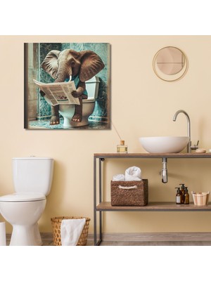 Gaagart Tekli Kare Kanvas Banyo Tablosu Gazete Okuyan Sevimli Fil