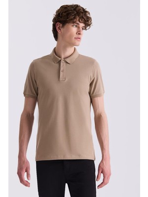 Bej Slim Fit Polo Yaka T-Shirt