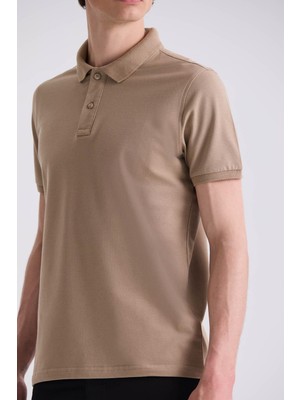 Bej Slim Fit Polo Yaka T-Shirt