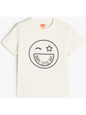 Koton Tişört Kısa Kollu Bisiklet Yaka Baskılı