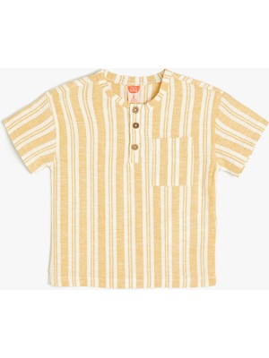 Koton Gömlek Keten Karışımlı Bisiklet Yaka Düğme ve Cep Detaylı