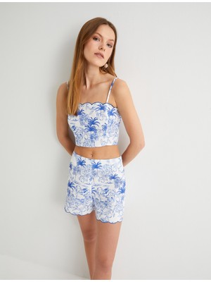 Koton Crop Üst İnce Askılı Tropikal Baskılı