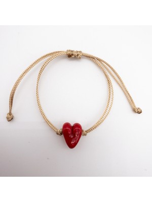 Hanecambaz Mini Kırmızı Kalp Bileklik Murano Cam El Yapımı