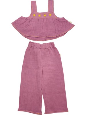 Miela Kids Flouncy Müslin Crop Set - Fuşya