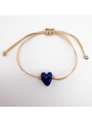 Hanecambaz Lacivert Mini Kalp Bileklik Murano Cam El Yapımı