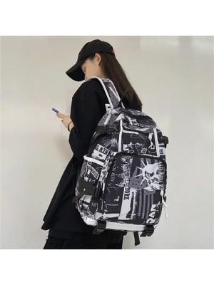 Yuying Shop D Tarzı Kız Erkek Okul Çantası Kadın Graffiti Baskı Erkekler Sırt Çantası Kadın Kitap Erkek Çanta Naylon Bayanlar Moda Dizüstü Sırt Çantası (Yurt Dışından)